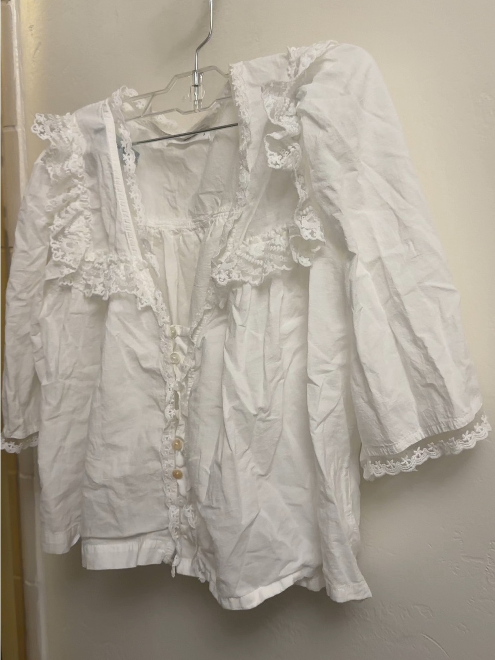 Carly Jeans White Lace-Trim Peasant Top
